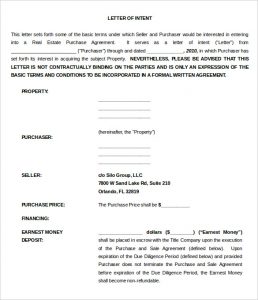 letter of intent to purchase real estate purchase letter of intent for commercial property word doc