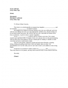 letter of recommendation for babysitter adoption reference letter