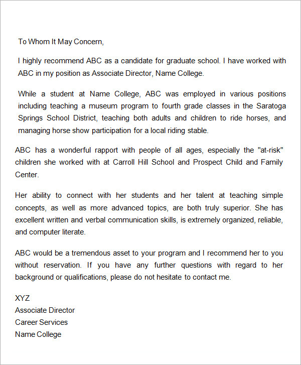 letter of recommendation for graduate school