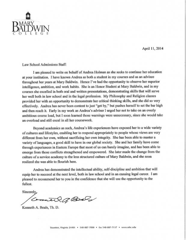 Letter Of Recommendation For Masters Program Dr Beals Recommendation Letter Holman 1 638 