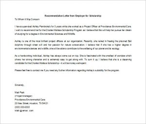 letter of recommendation for scholarship letter of recommendation for scholarship from employer word doc