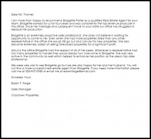 letter of recommendation for teacher position real estate agent recommendation letter