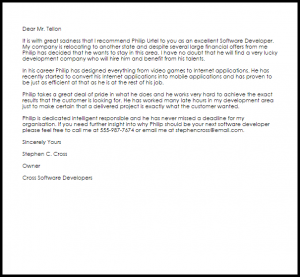 letter of recommendation for teacher position software developer recommendation letter