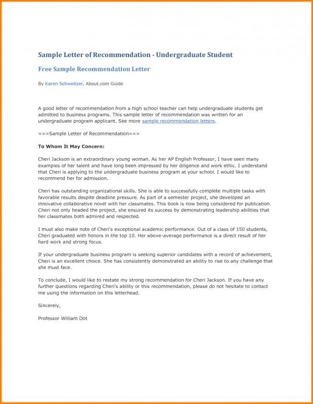 letter of recommendation template for student