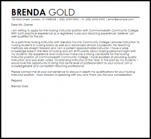 letter of recommendation templates nursing instructor