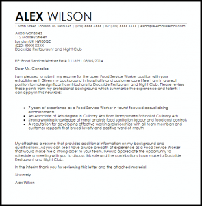 letter of resignation samples food service worker