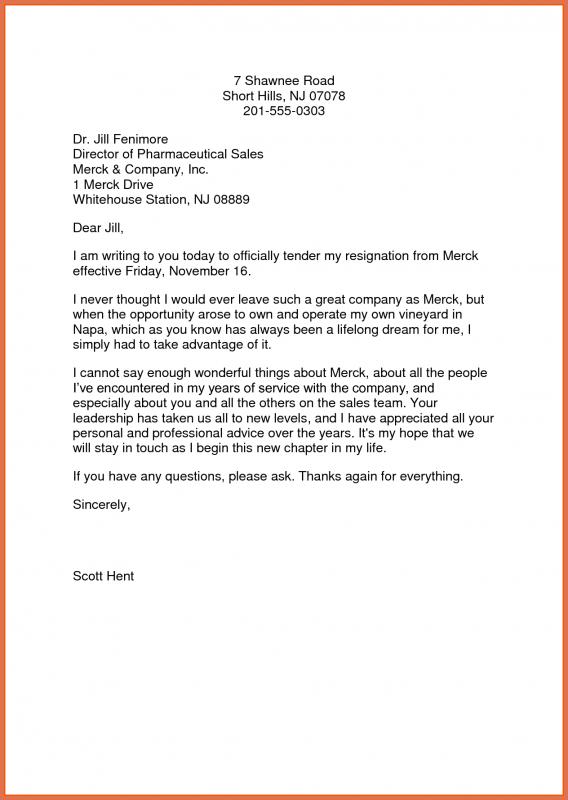 letter of resignation template