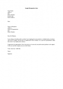 letter of resignation template sample of resignation letter to employer wuayheb