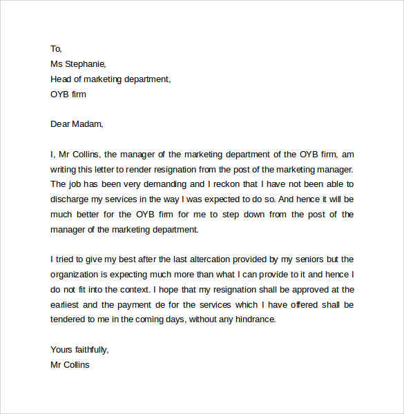 letter of resignation template word