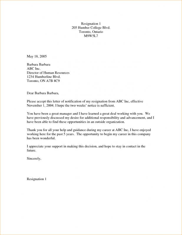 letter of resignation templates