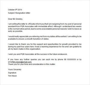 letter of resignation templates resignation letter sample