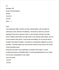 letter of resignation templates word no notice resignation for download