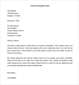 letter of termination termination of services contract letter template download