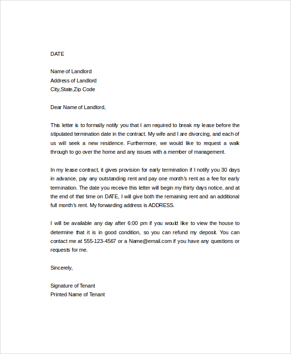 Letter To Break Lease | Template Business