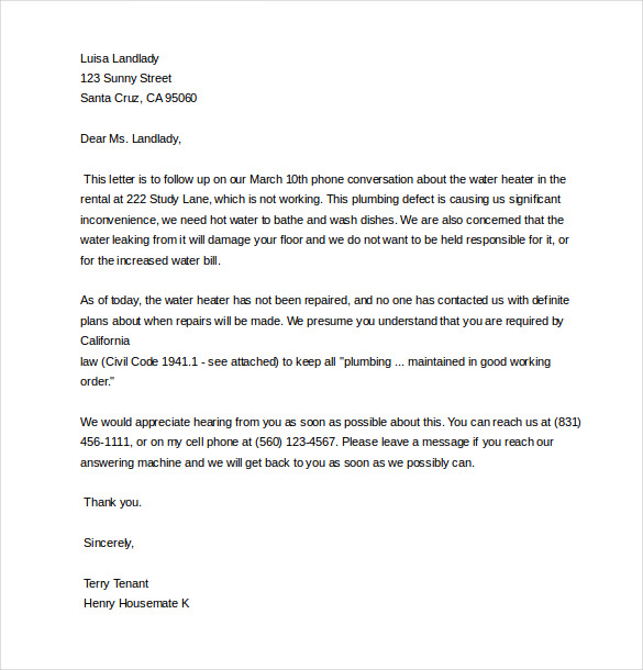 letter to landloard