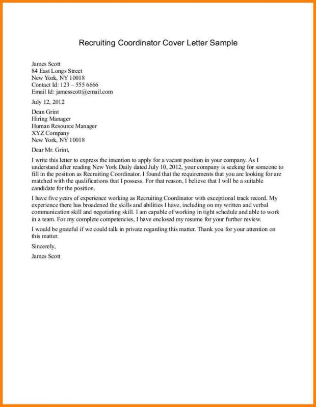 Letter To Recruiter Template Business