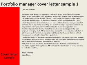 letters of application examples portfolio manager cover letter