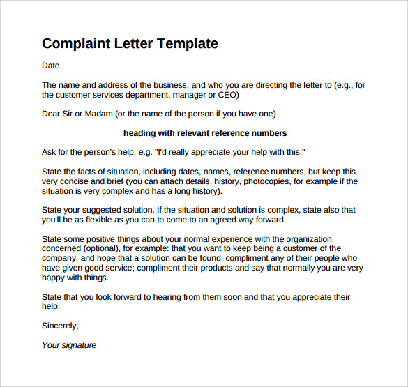 letters of complaint samples