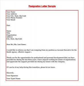 letters of termination of employment resignation letter sample