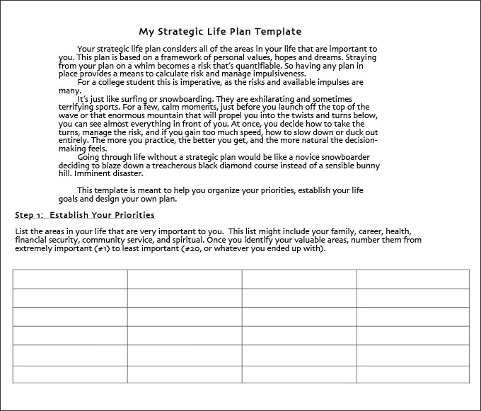 life plan template