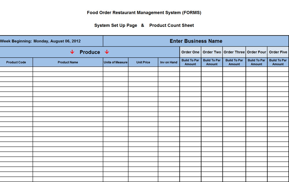 Inventory Par Level Template