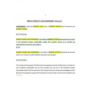 loan document template loan agreement secured