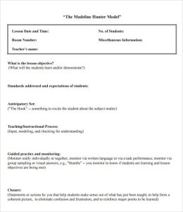 madeline hunter lesson plan example sample madeline hunter lesson plan format