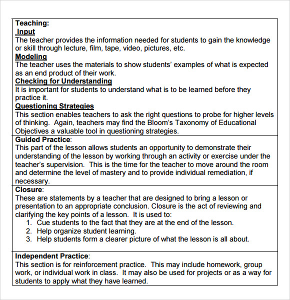 madeline hunter lesson plan template