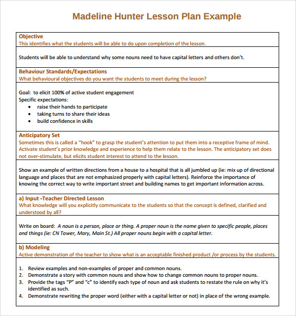 madeline hunter lesson plan template