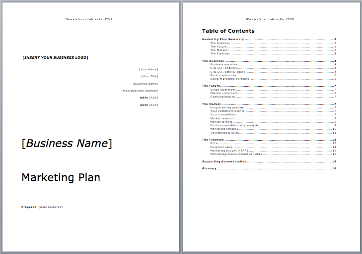 marketing plan template free