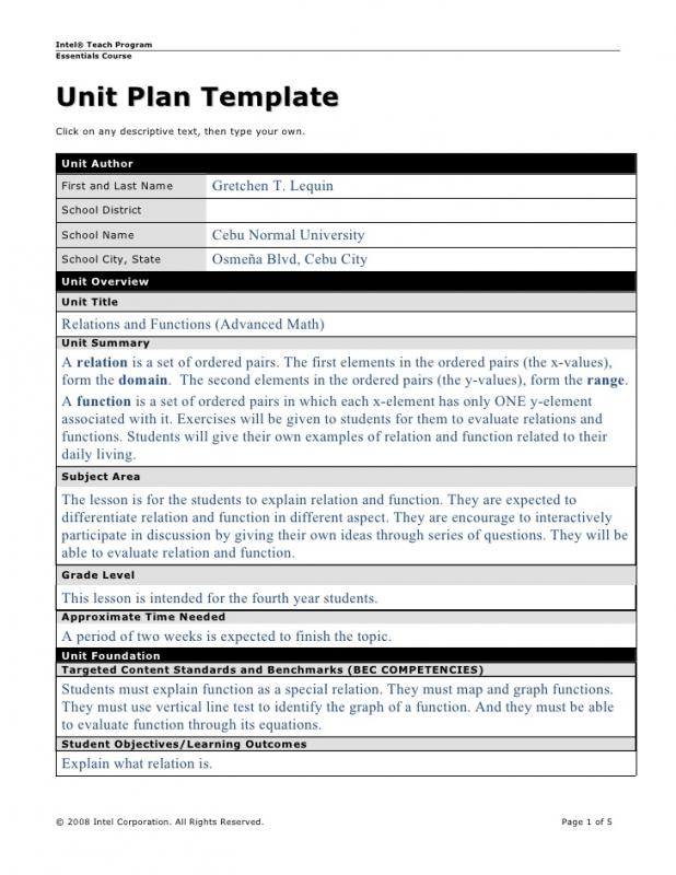 math lesson plan template