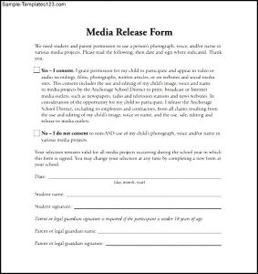 media release form media release form template