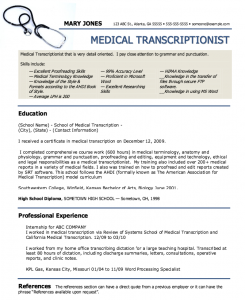 medical assistant resumes medical transcriptionist sample resume with regard to ucwords