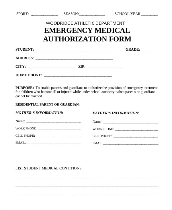 Medical Authorization Form Template Business