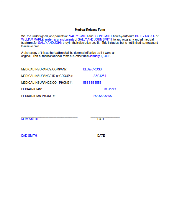 medical consent form for grandparents