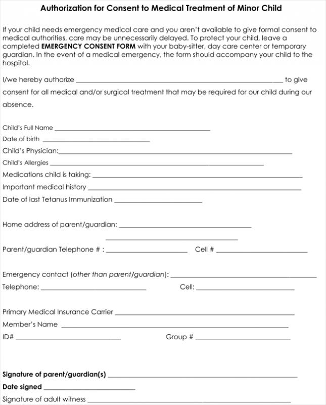 medical consent form template