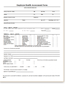 medical form templates employee health assessment form