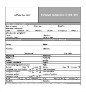 medical record release form patient complaint record form