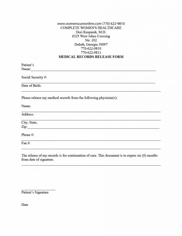 Medical Records Release Form Template Business