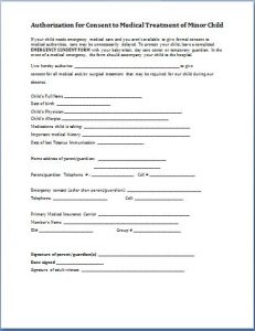 medical release form for child child consent