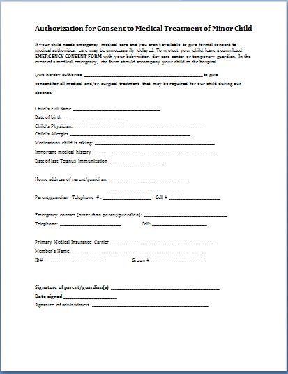 medical release form for child