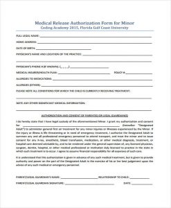 medical release form for child minor authorisation medical release form