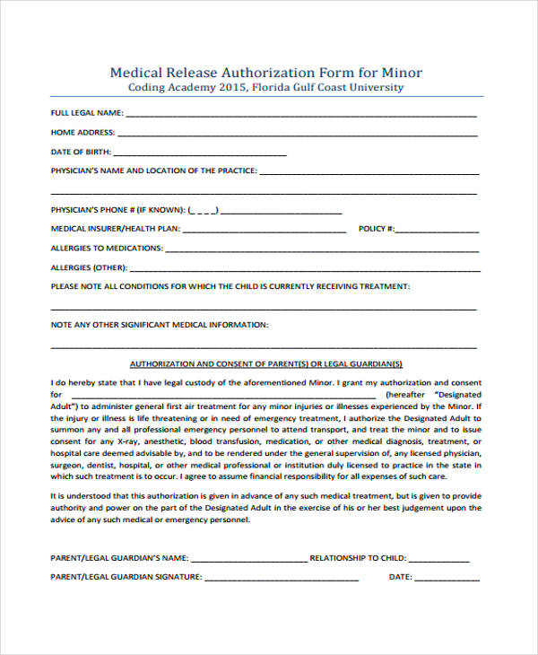 Medical Release Form For Child | Template Business