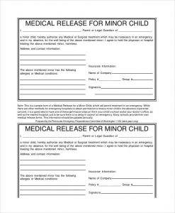 medical release form pdf minor child medical release form