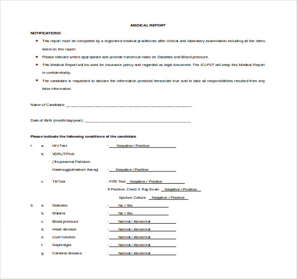 medical report template