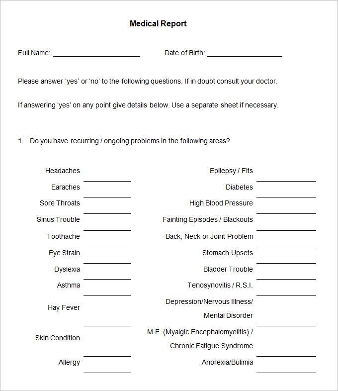 medical report template