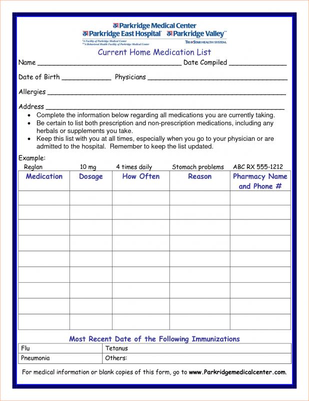 medication list template