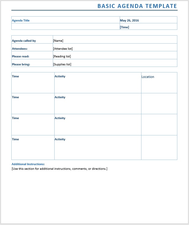 Meeting Agenda Template Word Template Business