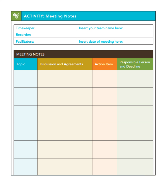 Meeting Notes Template Template Business