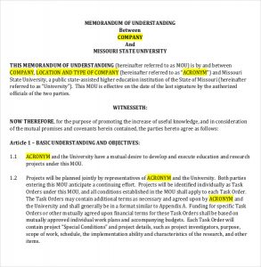 memo of understanding examples memorandum of understanding between comany and university pdf template